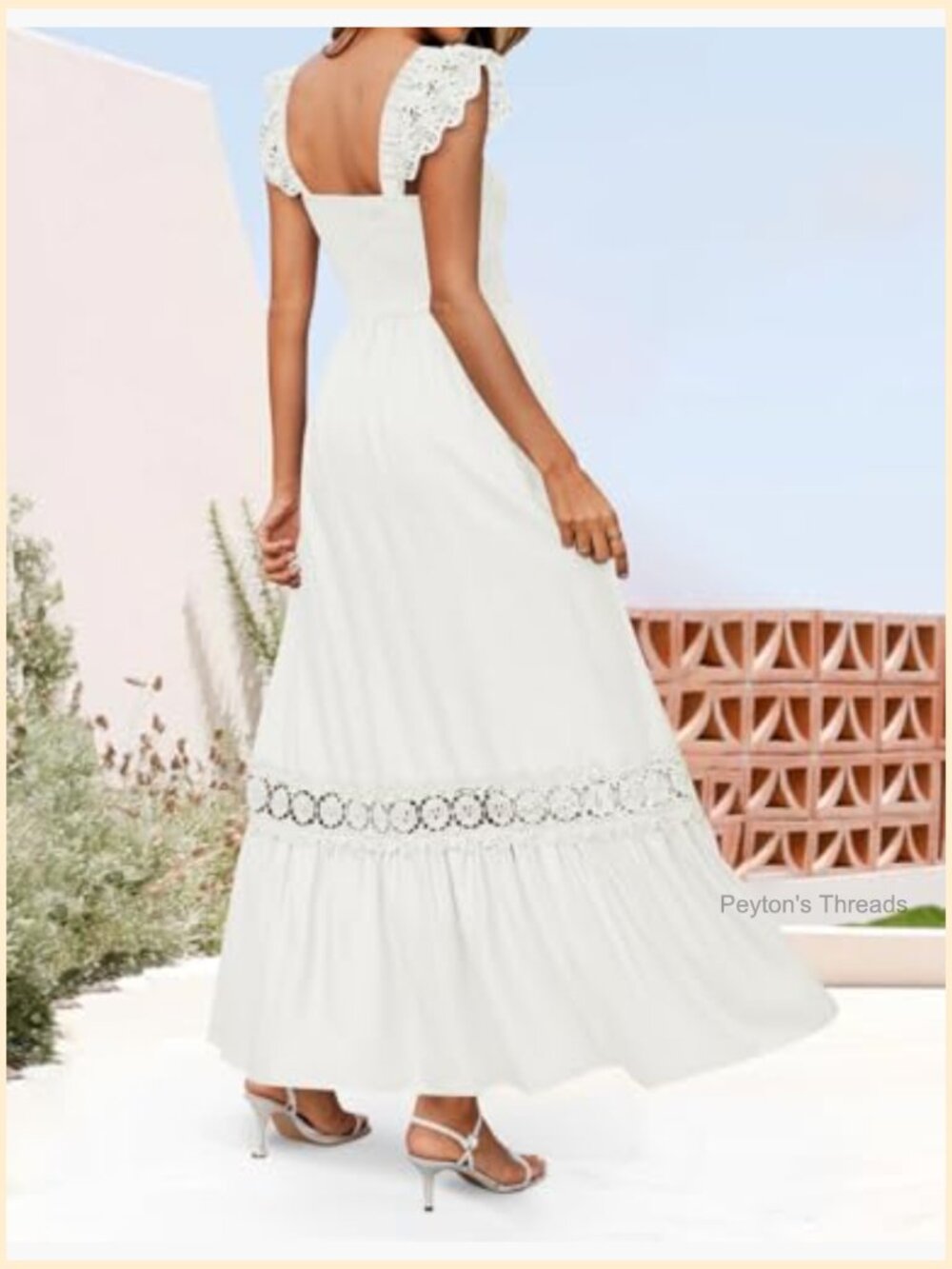 Lace Strap Sleeveless Square Neck Smocked High Waist Ruffle A-Line Maxi Dress - Picture 5 of 7